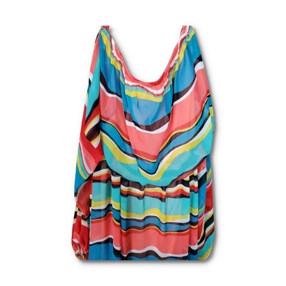 🚨016 Rachel Kate 3/4 Sheer Sleeve Off Shoulder Stripe Tunic Top - Picture 4 of 5